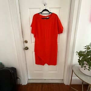 ASOS Bright Red Orange Asymmetrical Hem Short Sleeve Dress